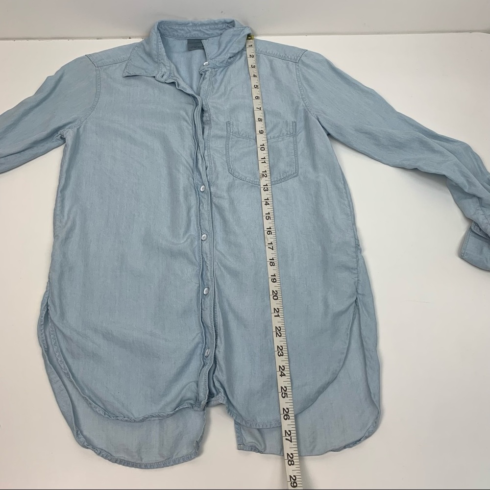 Athleta Button Down Shirt Split Back Chambray Lon… - image 7